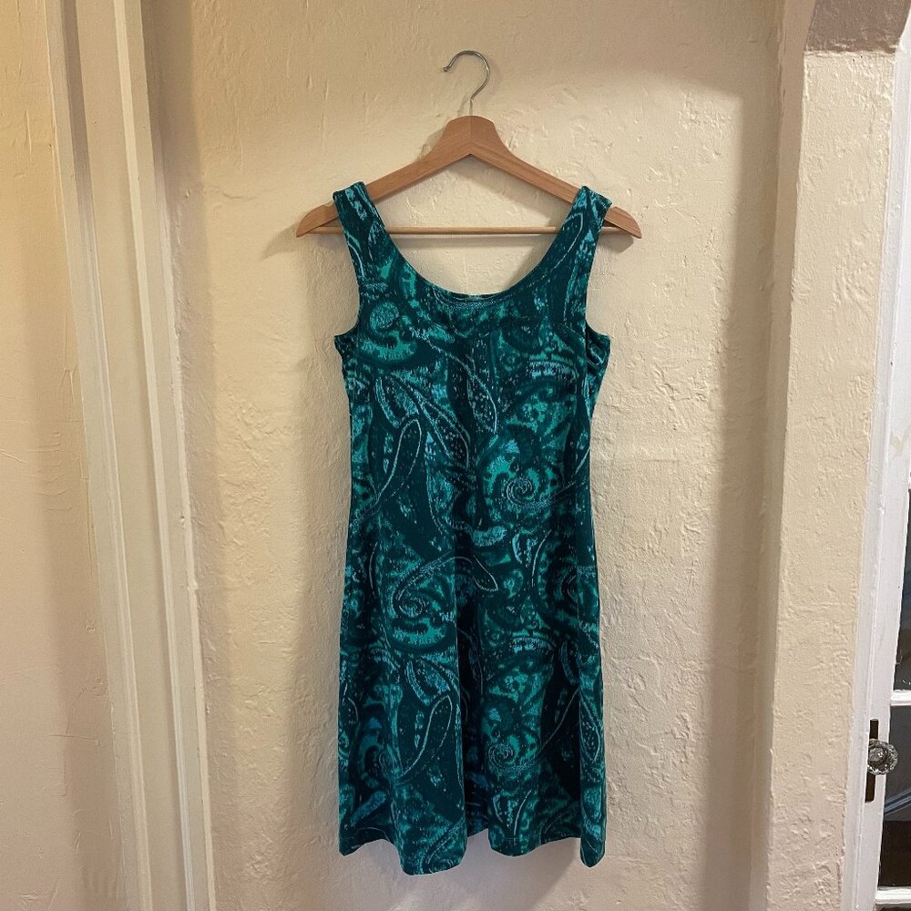 Athleta teal patterned dress, size XS